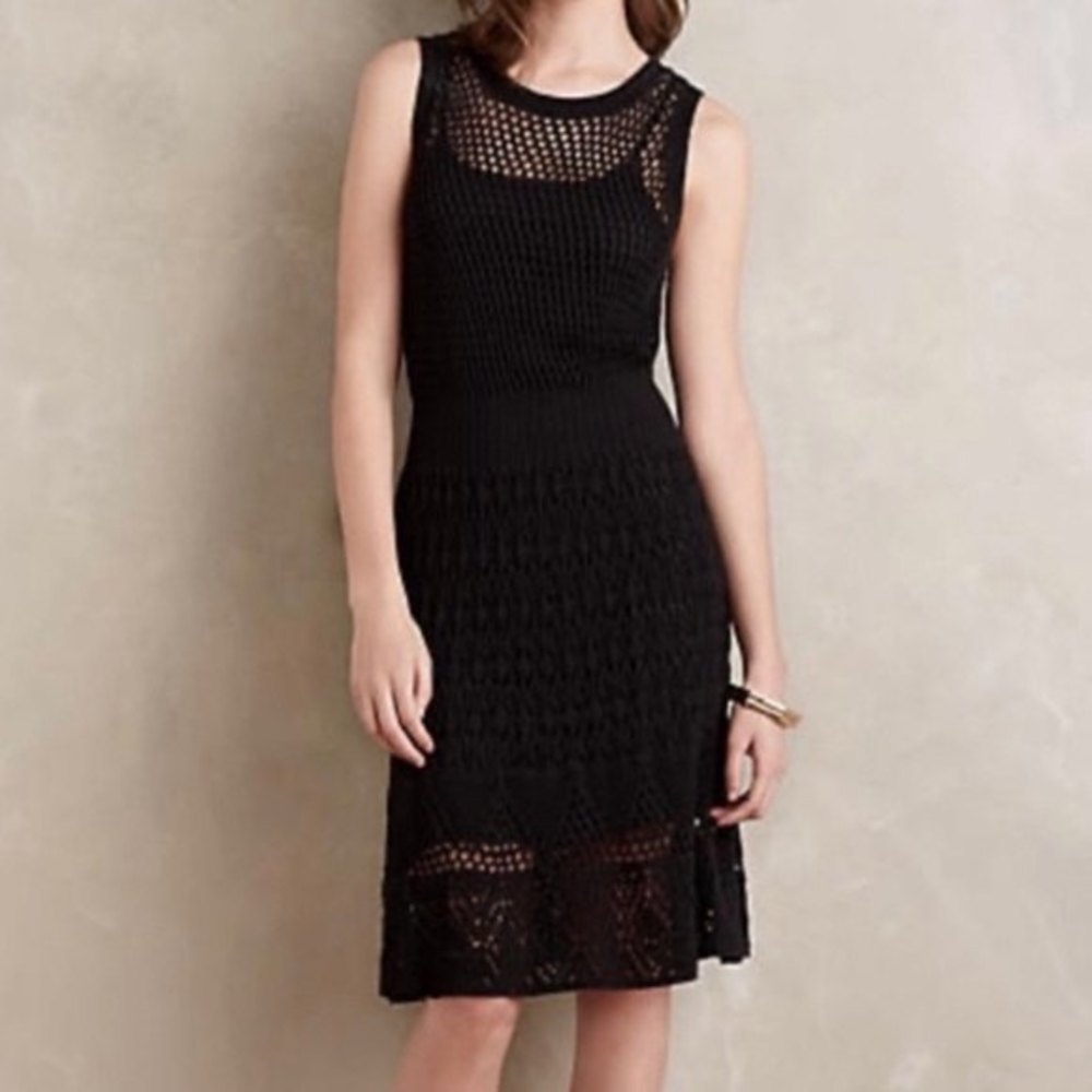 Anthropologie Knitted and Knotted nightline a line black crochet dress